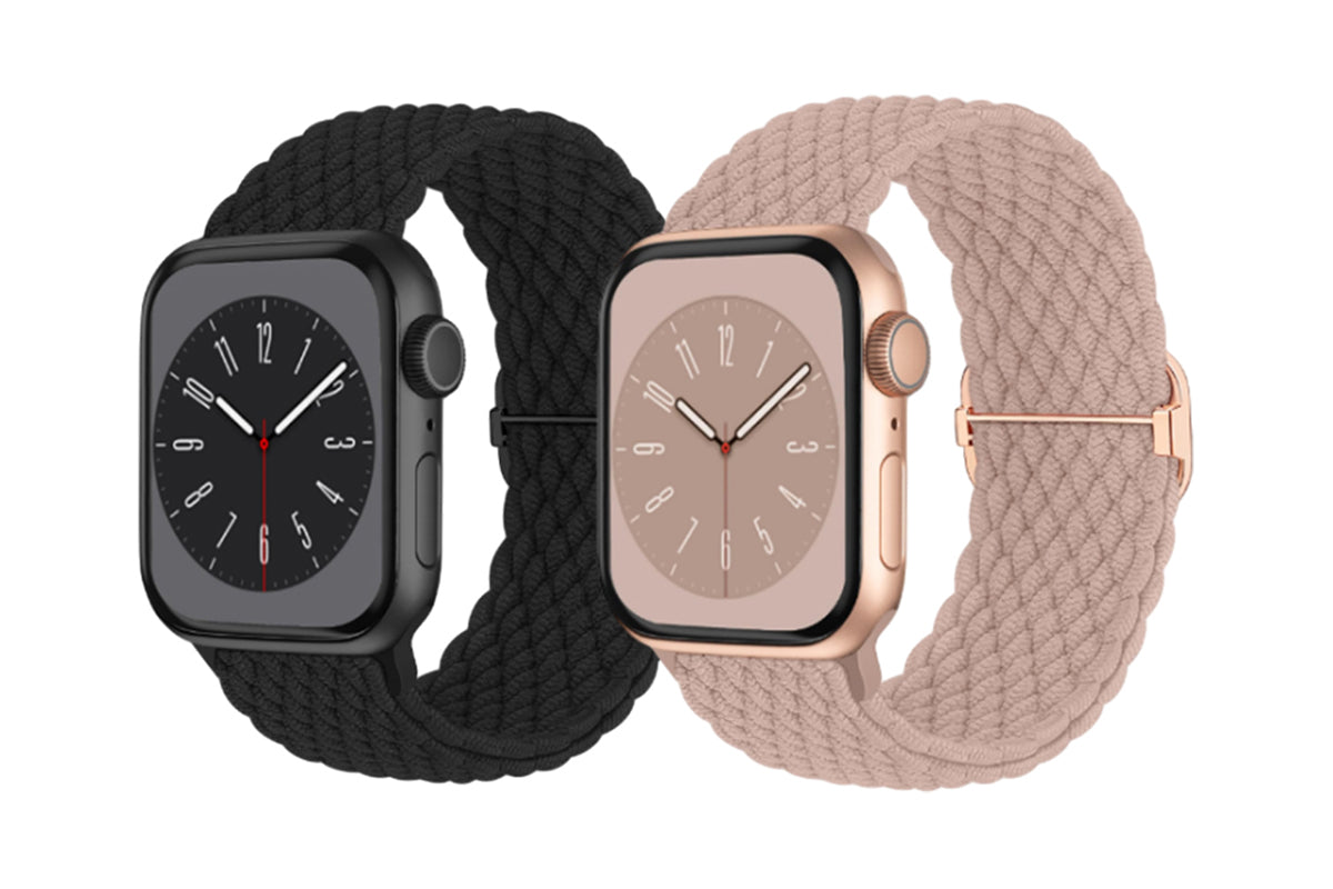 2Pcs Adjustable Braided Loop Nylon Strap Compatible With Apple Watch Band-Black And Pink