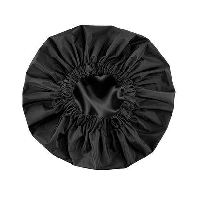 Water-Resistant Double-Layer Shower Cap - Black