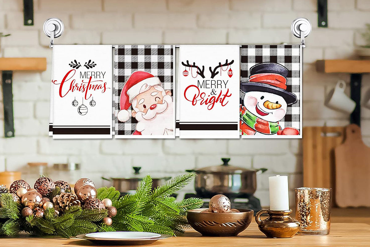 4Pcs Set Christmas Kitchen Towels Grinch Hand Inspirited Towel Merry Christmas Decorative Xmas Absorbent Dish Towels-Style 2