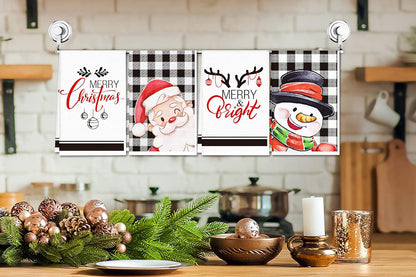 4Pcs Set Christmas Kitchen Towels Grinch Hand Inspirited Towel Merry Christmas Decorative Xmas Absorbent Dish Towels-Style 2