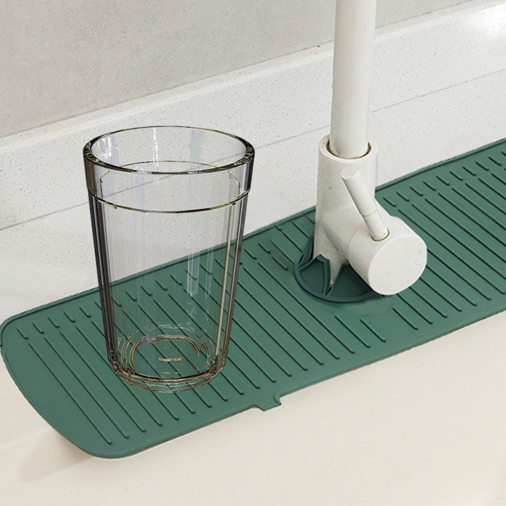 Kitchen Faucet Mat for Sink Silicone Splash Guard with Fast Drying Properties for Stone Sinks Green