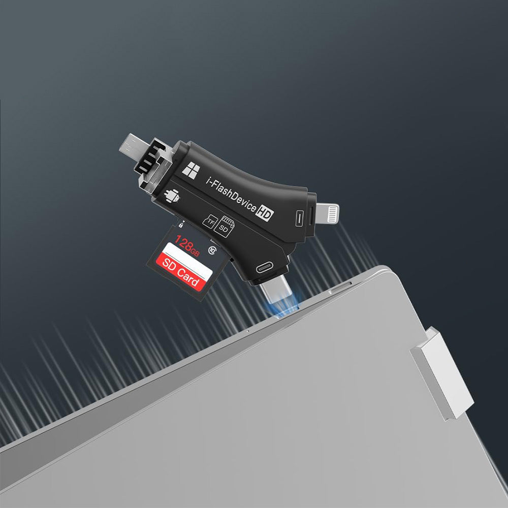 4-in-1 Multi-Port Memory Card Reader ââ‚?USB, USB-C, Micro USB, SD/TF Card Slots and iOS Charging Port Adapter