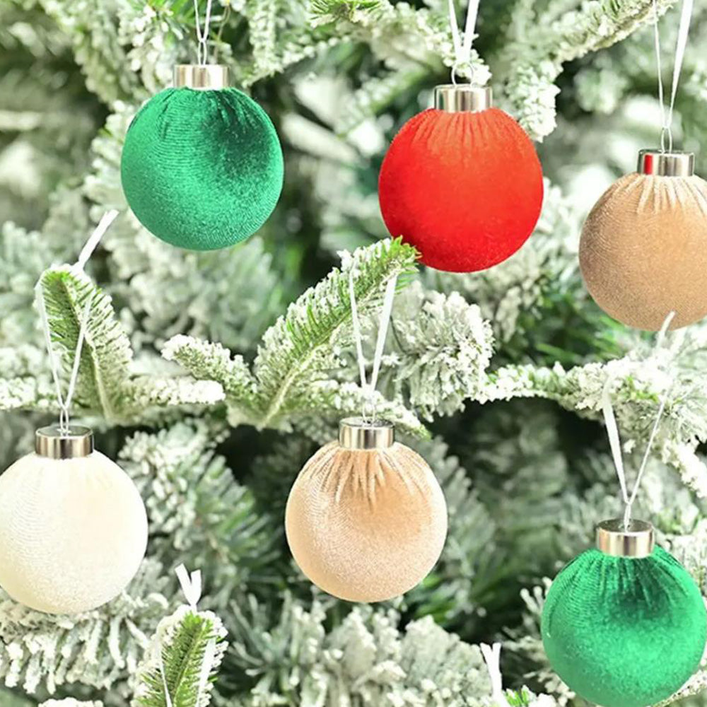 15Pcs Set Christmas Tree Ornaments 6cm Velvet Balls Xmas Decorations Red