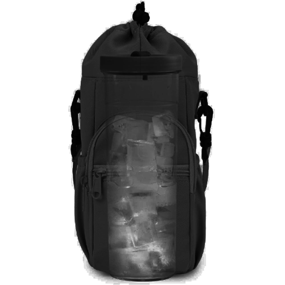 Multi-pocket Water Bottle Sleeve with Adjustable Strap Insulated Bottle Carrier Sling Bag for Walking Hiking Black