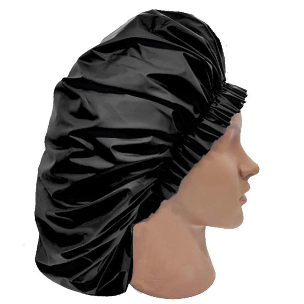 2 Piece PEVA Shower Caps for Long Hair - Black