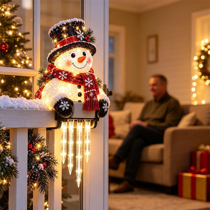 Solar Fence Icicle Light Cascading Glow Holiday Decoration Light - Snowman