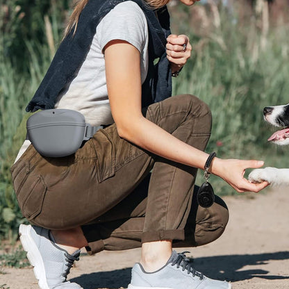 Dog Treat Pouch With Training Clicker Pet Silicone Training Treat Bag Pouch-Grey