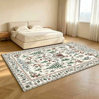 Christmas Floor Mat Vintage Xmas House Area Rug for Living Room White 120x80cm
