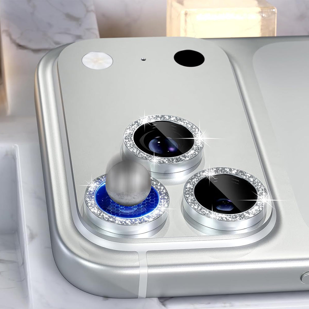 Glitter Camera Lens Protector for iPhone 18 Pro Max Alumina Glass Lens Cover Silver