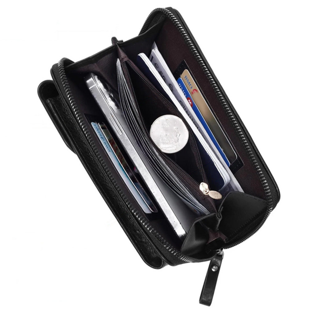 PU Leather Women Pouch Bag Mobile Phone Bag Crossbody Purse Wallet Shoulder Bag-Black