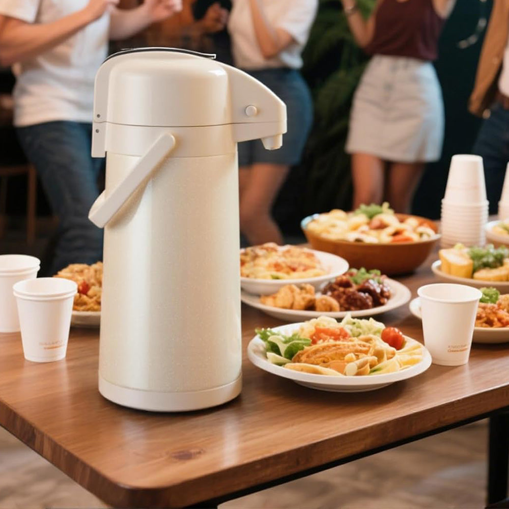 3L Stainless Steel Vacuum Insulated Water Dispenser Pump Flask Hot Cold Beverage Server-White