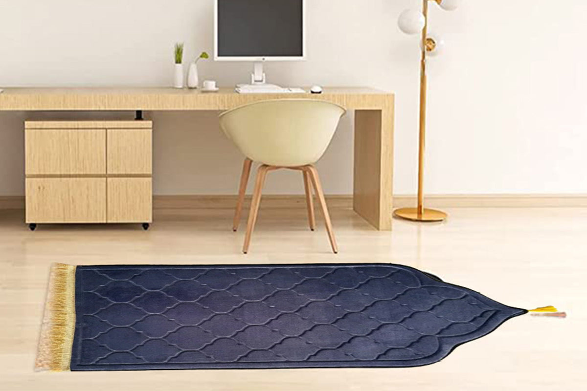 Thin Woven Cotton Praying Rug Ramadan Eid Gift-Blue