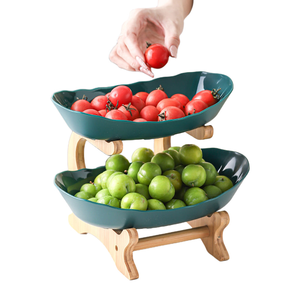 3-Tier Fruit Serving Tray Set Tiered Fruit Wooden And Iron Frame Display Stand-Style 4