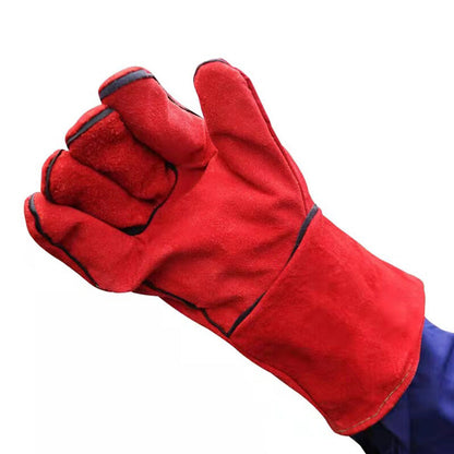 Double Layer Leather Welding Gloves Heat Resistant Fireproof Protective Safety Gloves Red