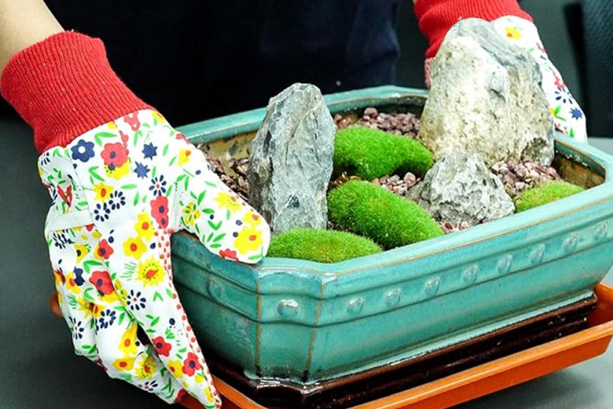 Polyester Floral Gardening Gloves Soft Breathable Yard Work Glove-Red