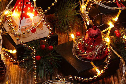 2Pcs DIY Decor Christmas Tree Artificial Pearls Chain Plastic Bead Roll String-Rose Gold