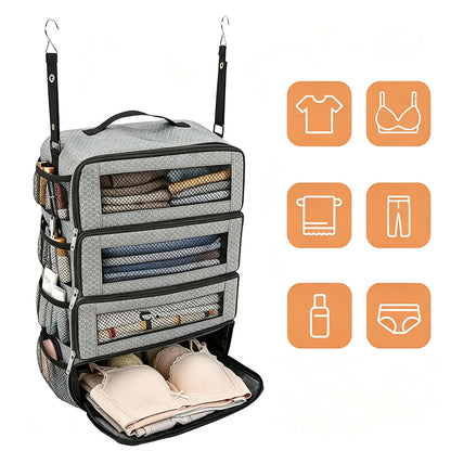 Large Hanging Travel Organizer with 4 Compartments - Grey