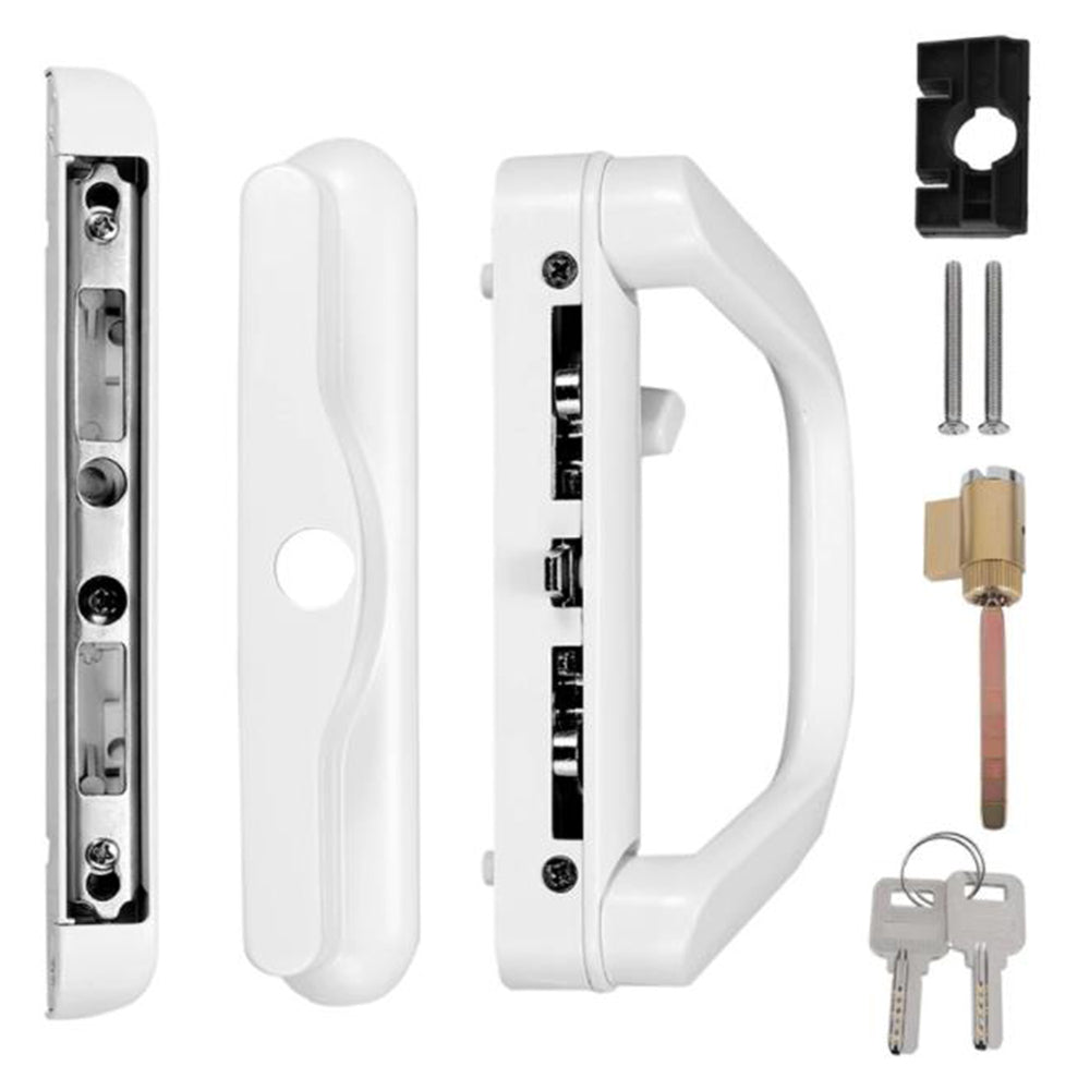 Sliding Door Lock Handle Set Security Lock with Keys for Glass Patio Door White