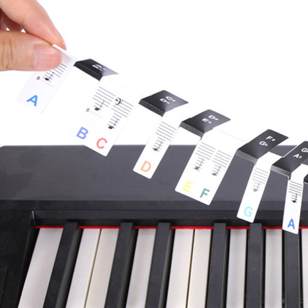 88 Key Piano Note Guide Strip with Staff and Note Names - Mixed Color