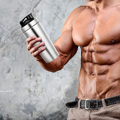 750ml 304 Stainless Steel Protein Shaker Bottle with Mixing Ball-Silver