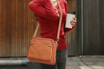 Soft Trendy Three Layer PU Leather Crossbody Purse Shoulder Bag Handbags-Brown