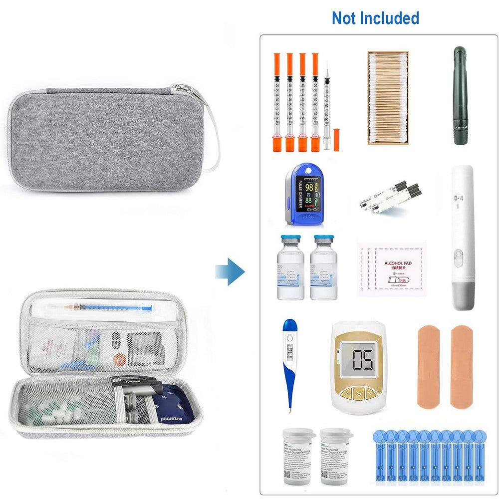 Insulin Cooler Travel Case EVA Insulation Travel Medicine Kit for Diabetes Care-Grey