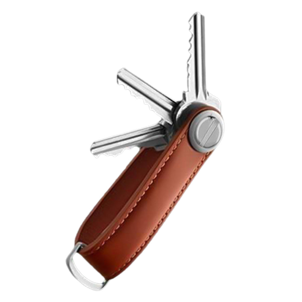 Leather Smart Key Holder Folding Key Organizer Clip Compact Keychain -Brown