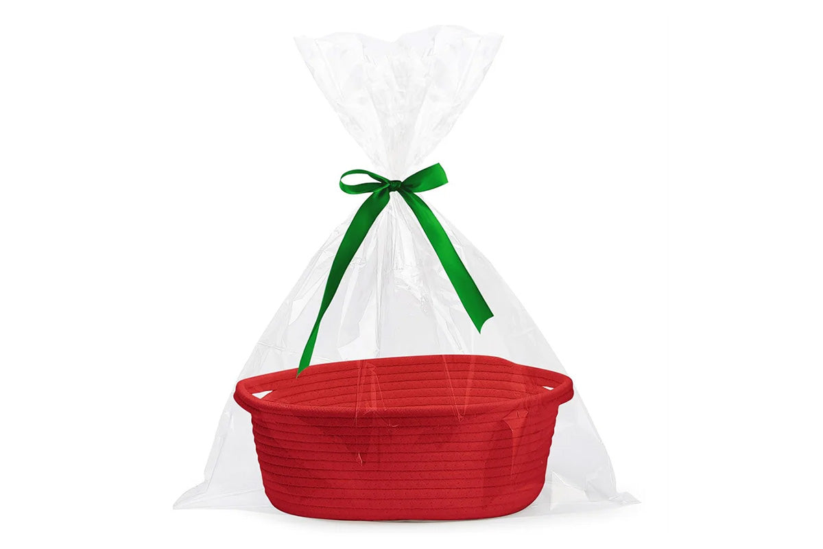 Gift Basket With Gift Bag And Ribbons Woven Storage Basket With Handle-Red