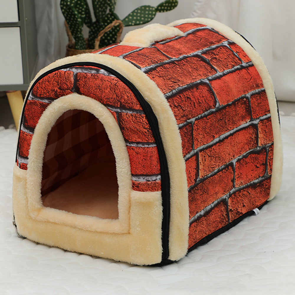 Pet Dog House Kennel Soft Bed Cave Cat Puppy Warm Cushion Red