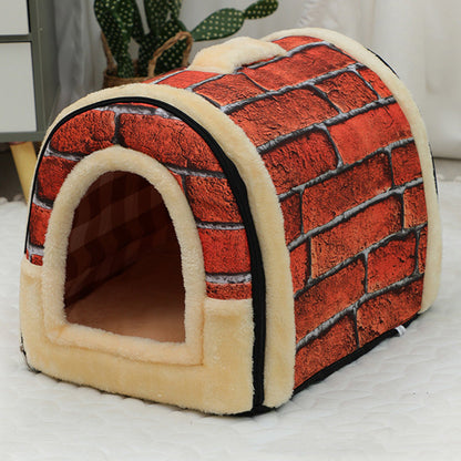 Pet Dog House Kennel Soft Bed Cave Cat Puppy Warm Cushion Red