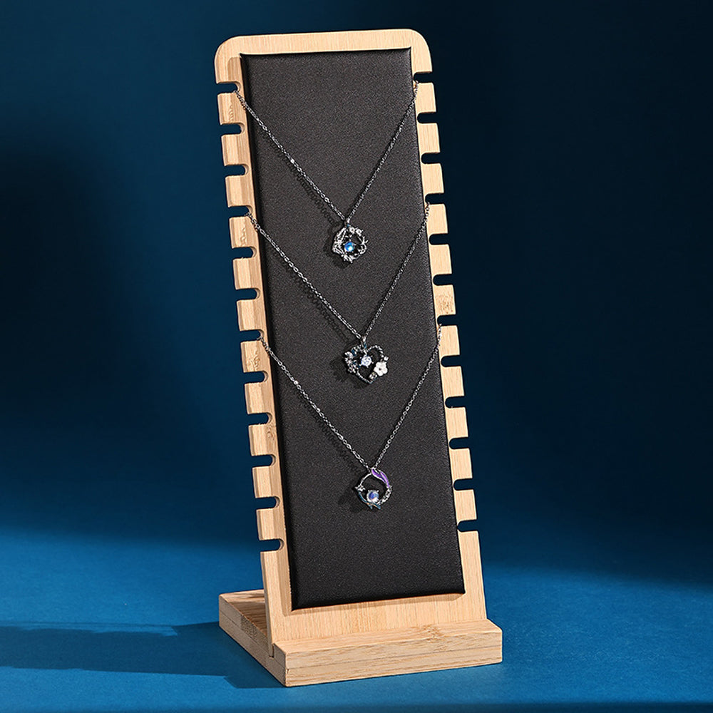 Bamboo Necklace Display Stand for Vendor-Black Leather
