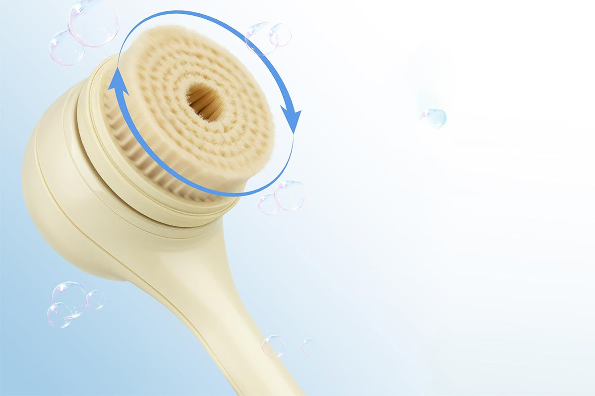5 in 1 Electric Body Back Scrubber Dual Handle Bath Brush for Shower Exfoliating-Beige