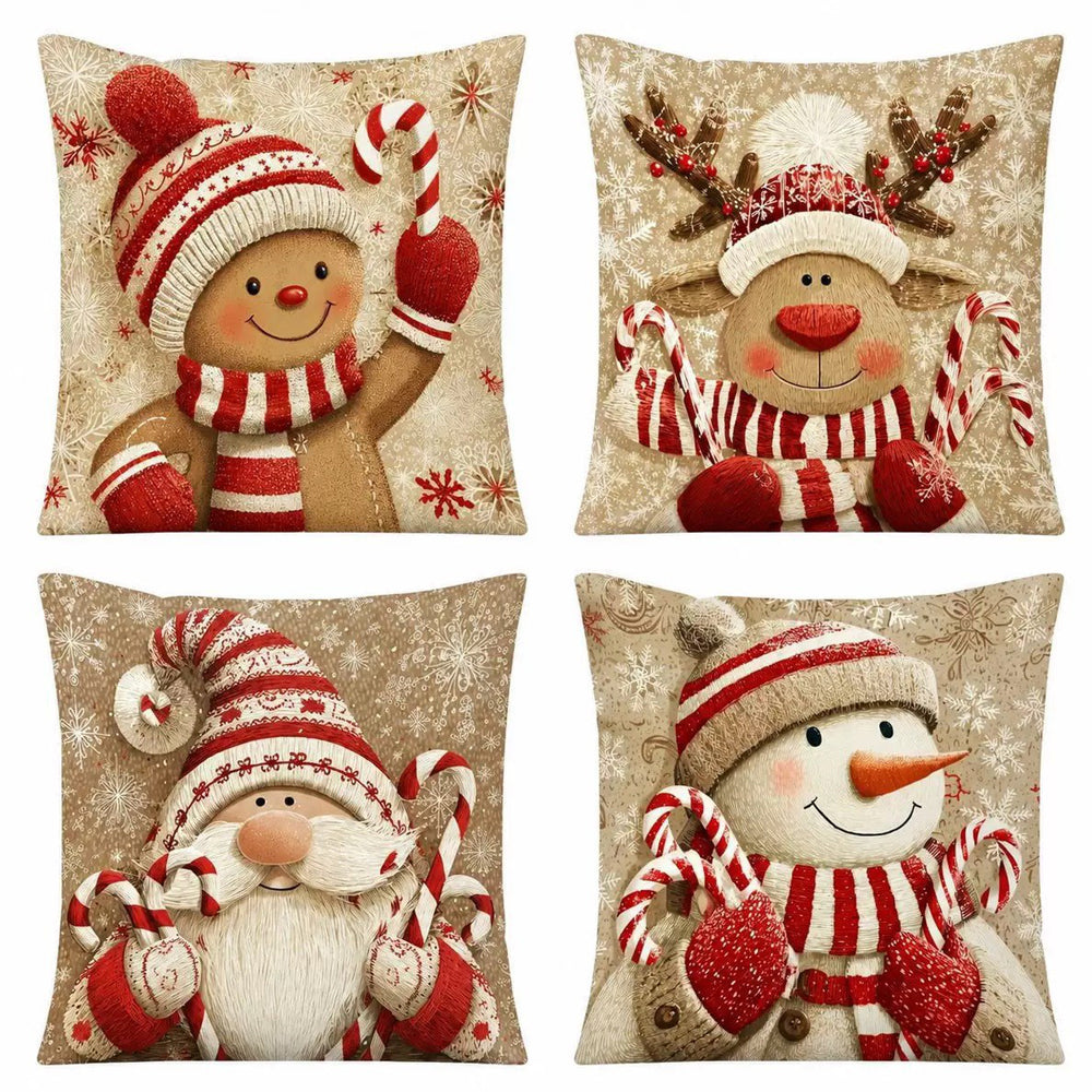 4 Pack 45x45cm Christmas Pillow Covers Plush Pillowcase - Khaki