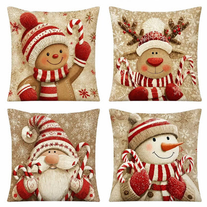 4 Pack 45x45cm Christmas Pillow Covers Plush Pillowcase - Khaki