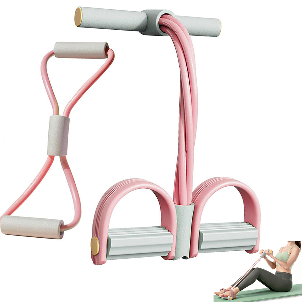 8-Tube Ab Exercise Equipment with Pedal and Resistance Band-Pink