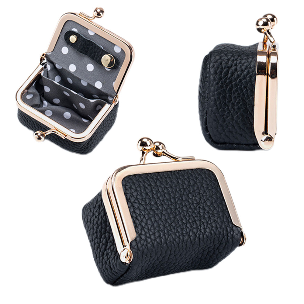 Mini Genuine Leather Jewelry Box Portable Vintage-Inspired Jewelry Case with Kiss Lock for Earring Ring Black