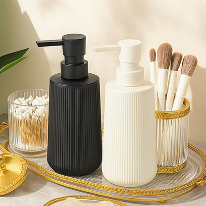 2 Ribbed Glass Soap Dispenser Bottles 350ml for Bathroom Kitchen - White