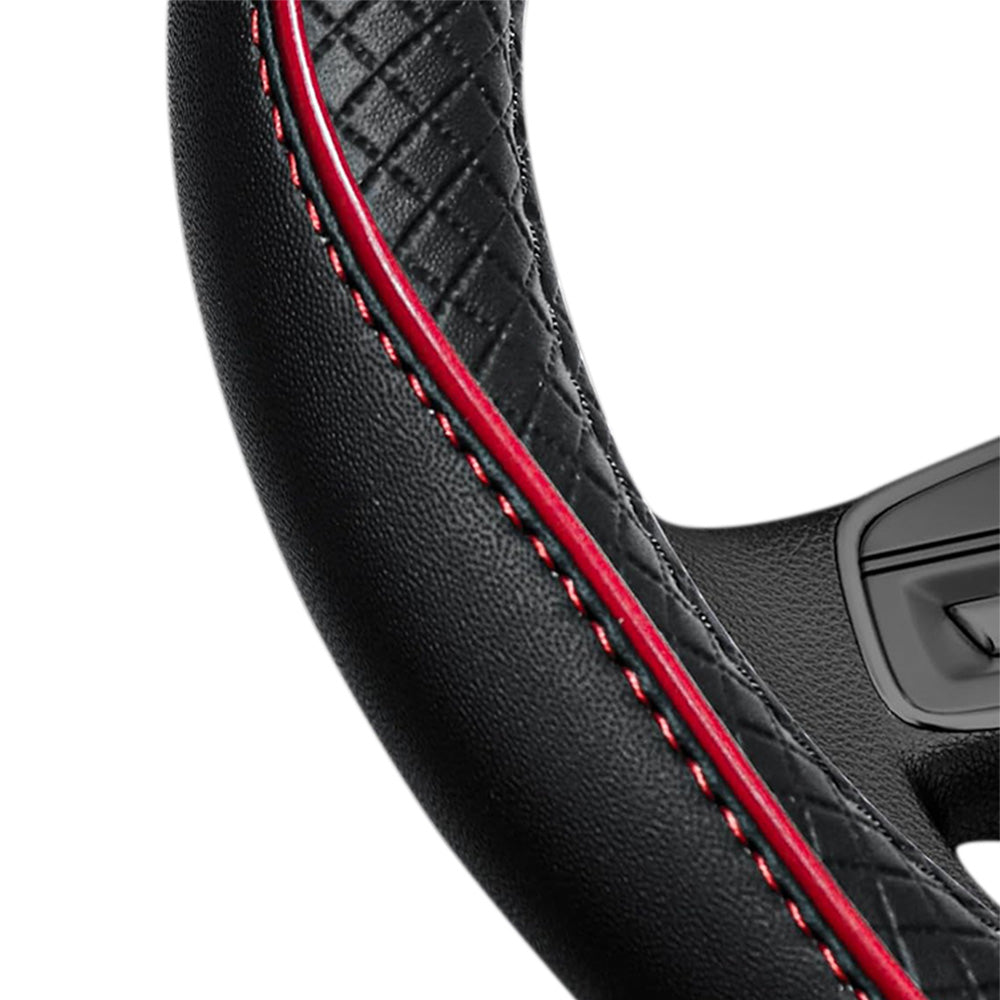 Breathable Microfiber Leather Steering Wheel Cover-Black and Red