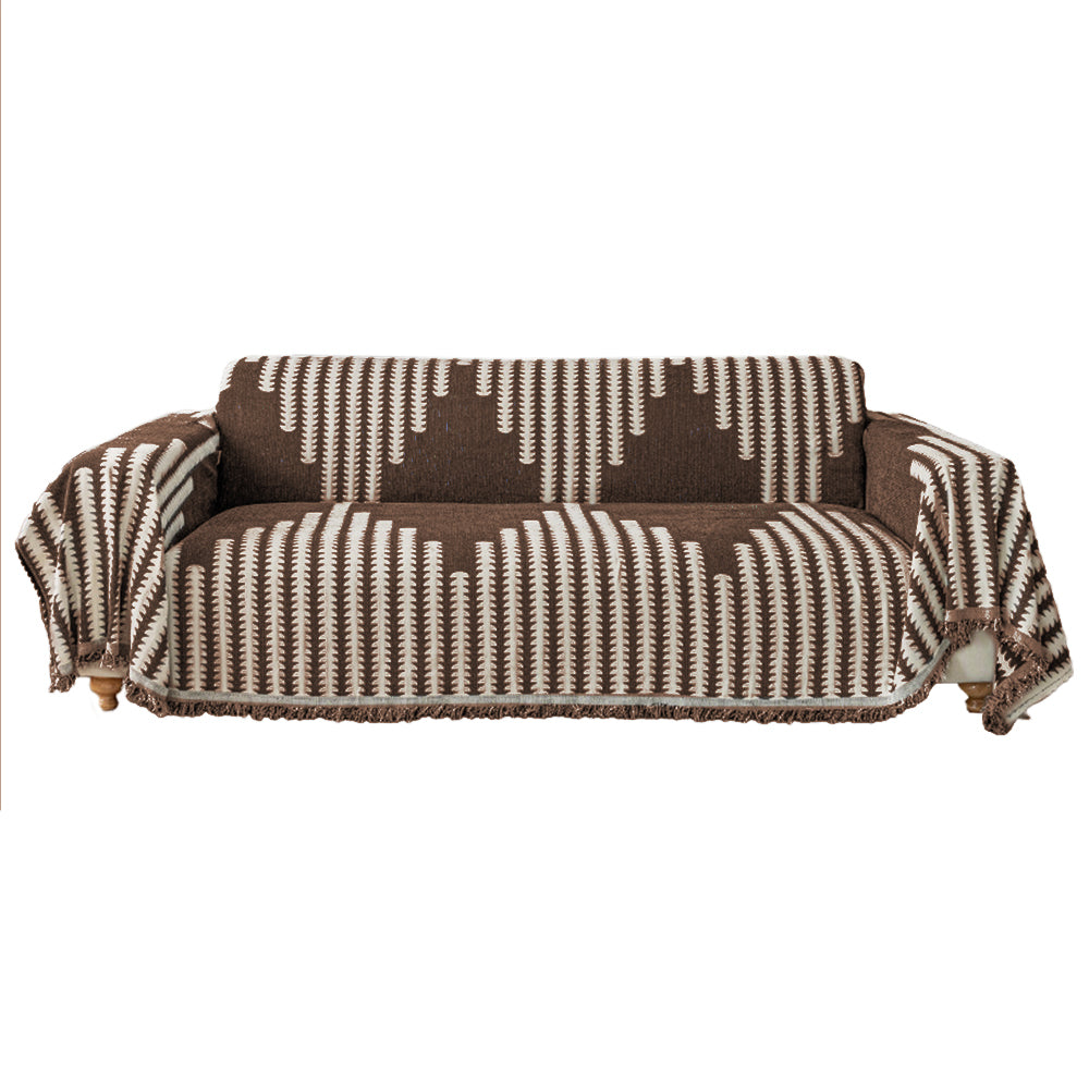 Reversible Sofa Couch Cover Boho Chenille Blanket Coffee