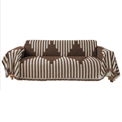 Reversible Sofa Couch Cover Boho Chenille Blanket Coffee