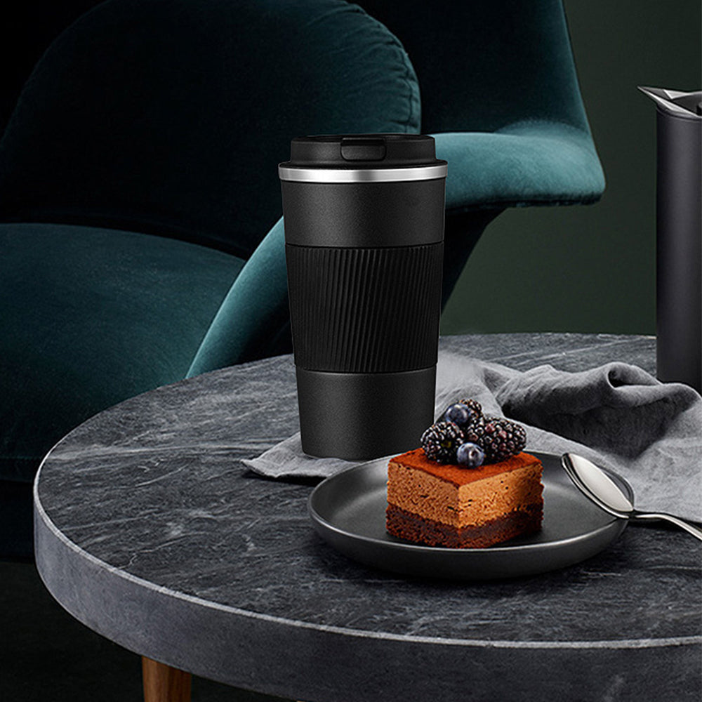 Stainless Steel Vacuum Insulated Coffee Mug Thermal Cup With Splash Proof Sliding Lid-Black