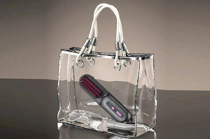 2-in-1 Ionic Hair Straightener Brush with Anti-Scald Ceramic Straightening Brush -Rose Red