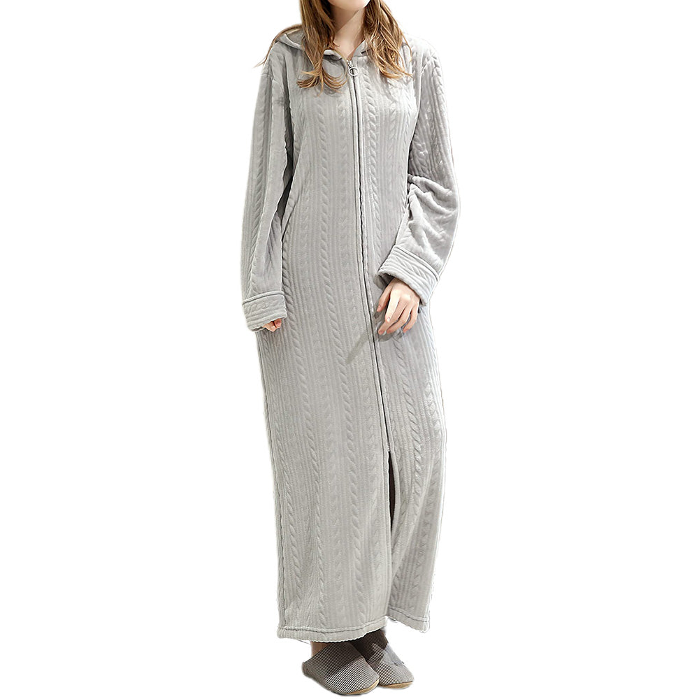 Unisex Bathrobe Fleece Robes Winter Warm Nightgown Sleepwear Pyjamas-Grey