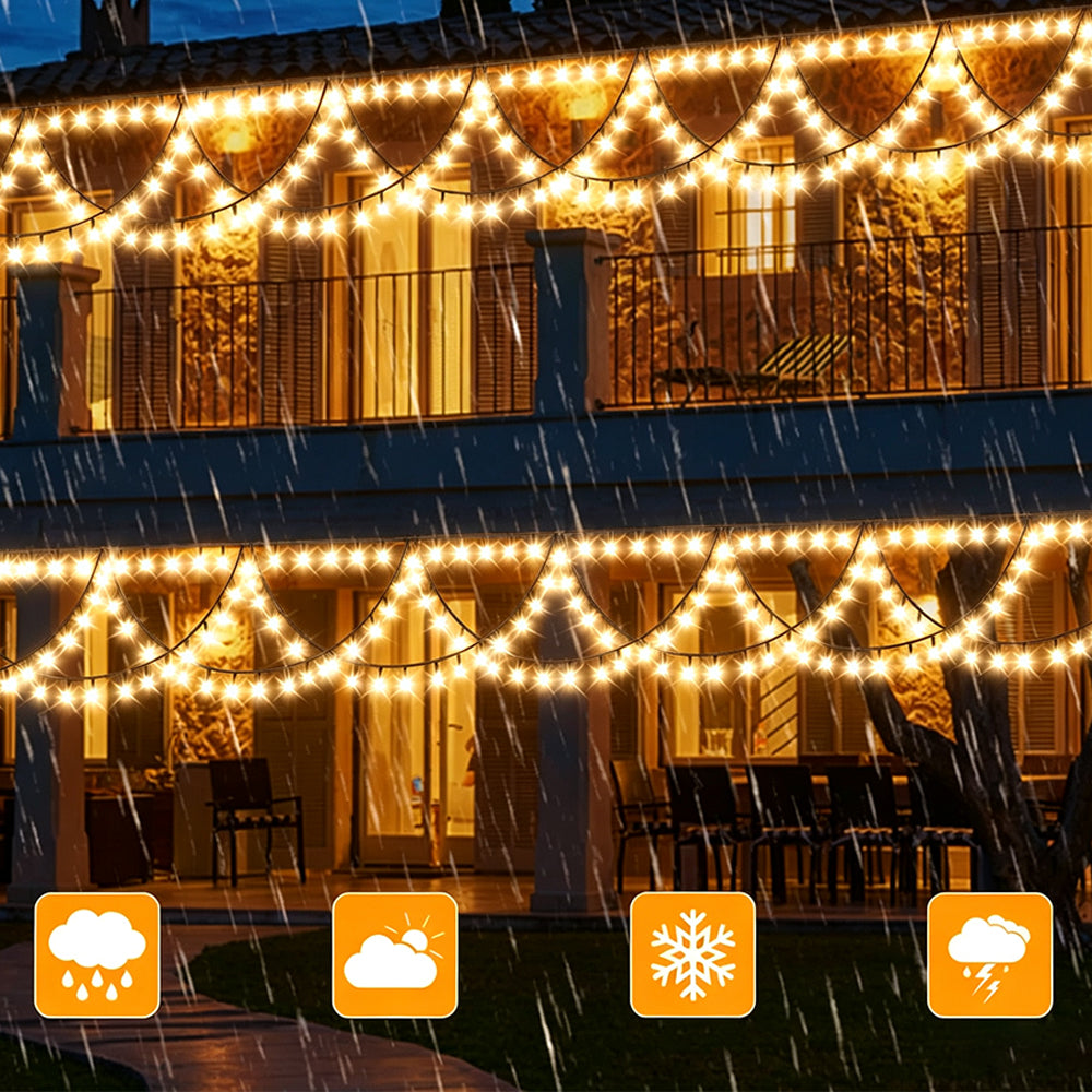 138 LED Eave String Solar Lights with 8 Modes for Christmas - Yellow