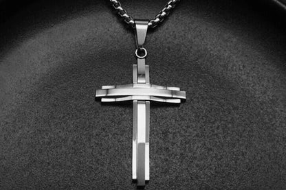 Crucifix Pendant Necklace Titanium Steel Unisex Chain -Silver