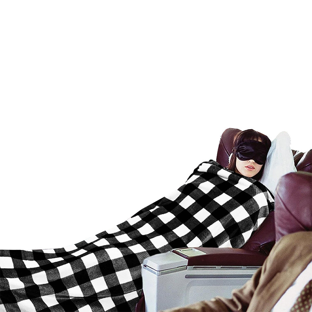 3-in-1 Travel Plane Shawl Blanket Multi-Functional Pillow Cloak Black and White