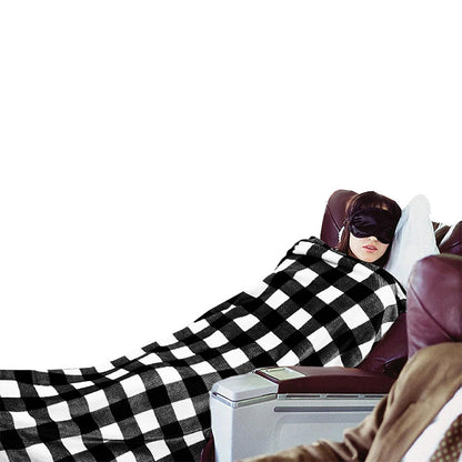 3-in-1 Travel Plane Shawl Blanket Multi-Functional Pillow Cloak Black and White