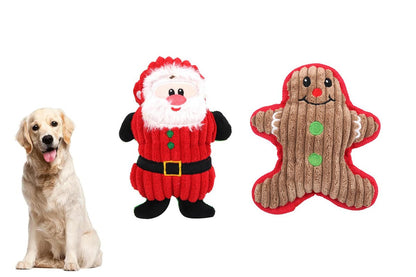 2Pcs Christmas Squeaky Plush Soft Dog Toys Interactive Durable Dog Chew Toys-Santa Claus And Snowman