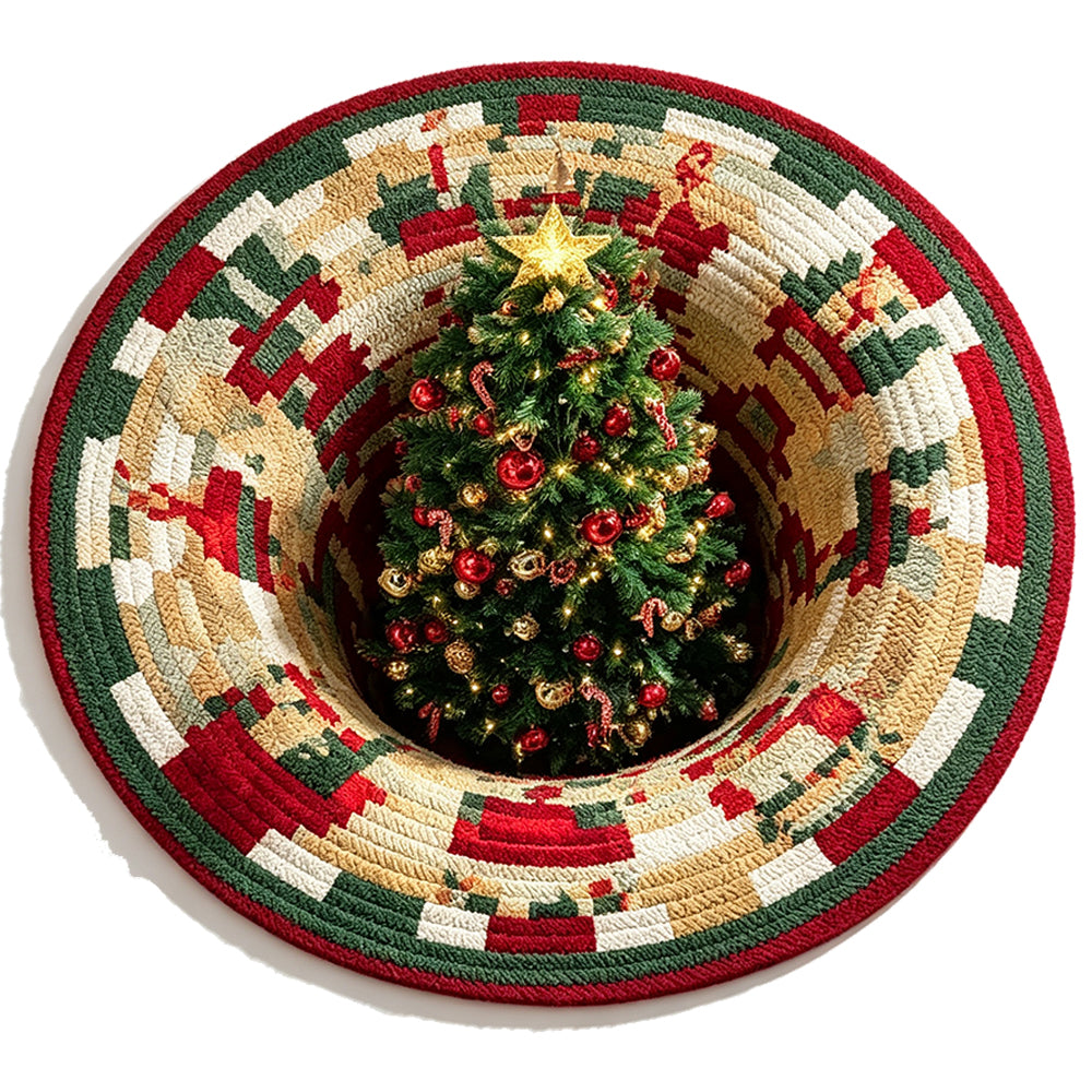 3D Quilted Christmas Polyester Velvet Floor Mat - Christmas Tree