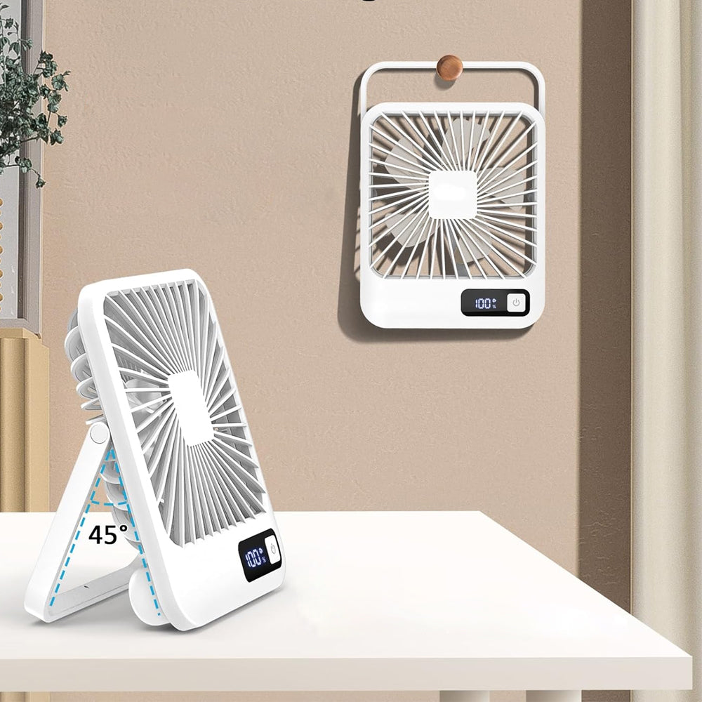 5 Speed Desktop Fan USB Rechargeable 180 Degree Foldable Digital Display Fan White